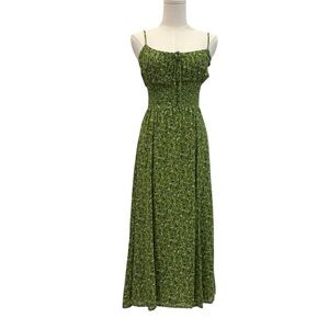 Reformation Spring Green Floral Midi Dress | Size 4 | Smocked Waist | Like New